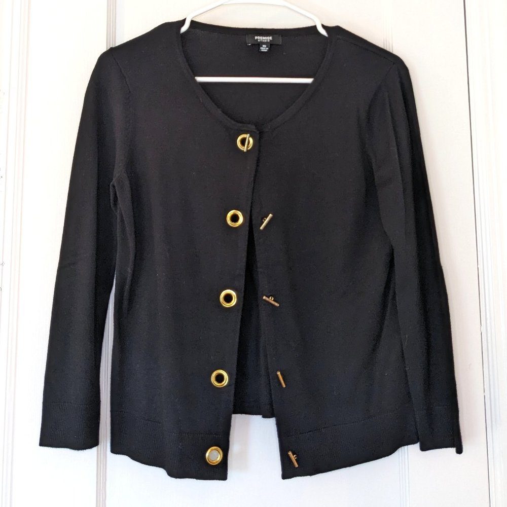 Premise Cardigan Sweater Black with Gold Buttons XS